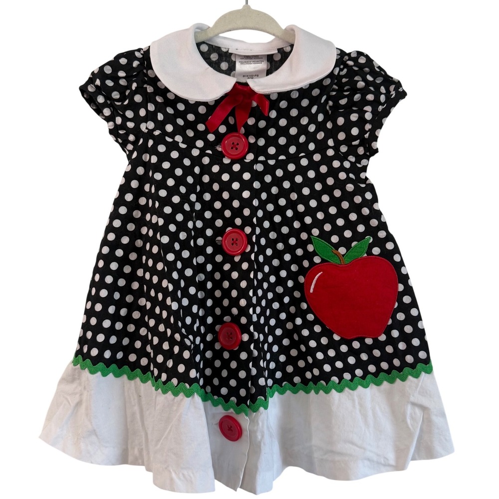 Y2K Bonnie Jean 18 months girls black white polka dot apple dress collared Fall
